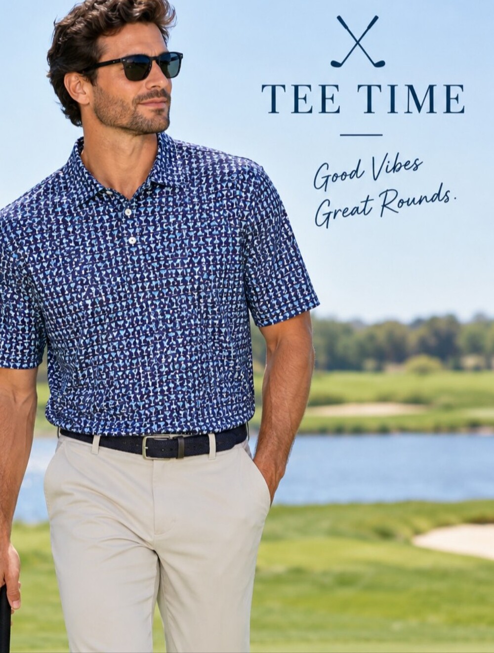 ⛳️ Turtleson Men’s Golf Polo – XL Martini Glass Print 🍸 TEE TIME Quick-dri NWT